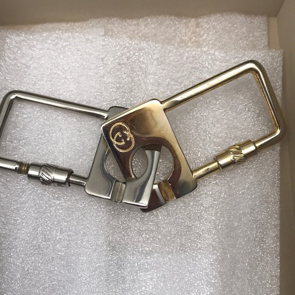 Vintage Gucci Pair Keychain Key Ring Charm Gold Chrome with a Gucci BOX!!! - Picture 8 of 15